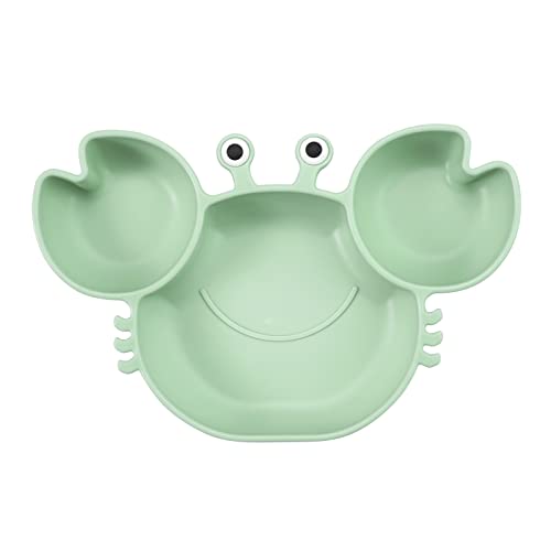 Pandaear 2 Pack Silicone Suction Plate For Baby, Divided Unbreakable Toddler Food Plate With 2 Pack Spoons For Self Feeding, Toddler Utensils Feeding Set Baby Eating Supplies -Crab Blue & Green #TOP6
