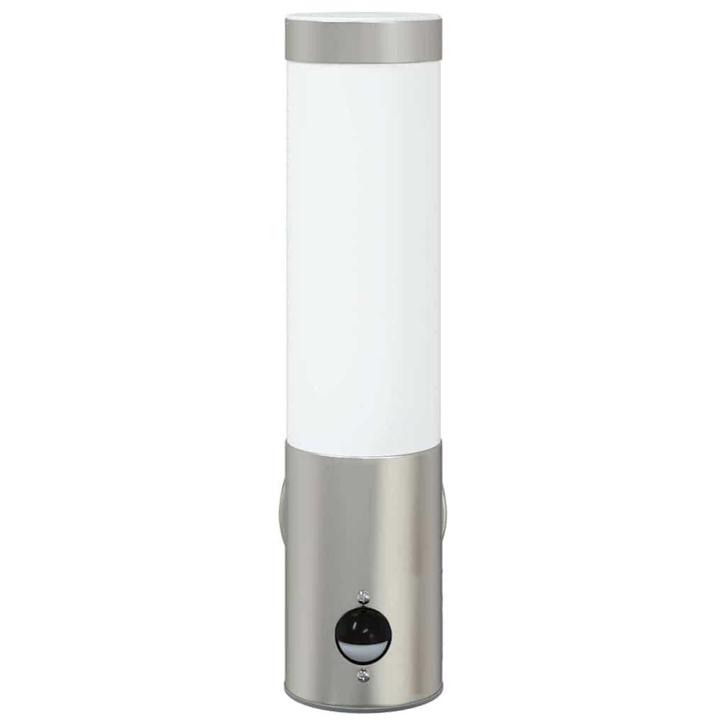 Lampa ścienna zewnętrzna, zestaw 2 sztuk, stal nierdzewna, stopień ochrony IP44, lampa ścienna ze stali nierdzewnej i tworzywa sztucznego, cylindryczna konstrukcja do ścieżek i ogrodów, 12 x 8,5 x 29