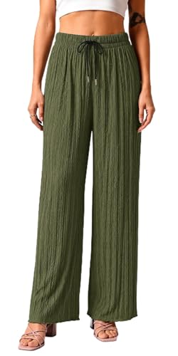 Image of Ebifin Women Pleated Palazzo Pants, Elastic Waist, Free Size, Casual Summer Wide Leg Trousers, Flowy Lightweight Lounge Pants for Travel, Vacation