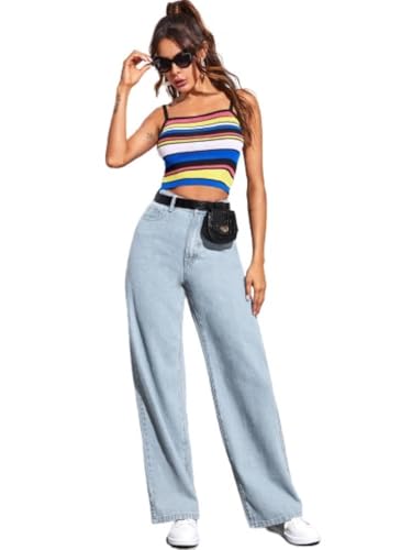 Image of KOTTY Women's High Waist Denim Jeans | Straight, Relaxed & Wide Leg Fit | Light Blue, Dark Blue & Black | Casual Regular Length Fashion Wear