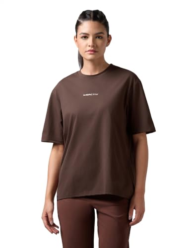 Image of TECHNOSPORT Women's Printed Boxy Fit Round Neck T-Shirt COTFLEX Half Sleeve Slip On Polyester for Gym Yoga Workout UPF50+ Anti Odour