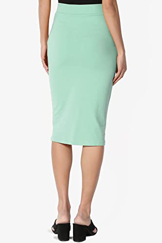 TheMogan Women's Basic Comfort Stretch Cotton Elastic High Waist Knee Midi Pencil Skirt2