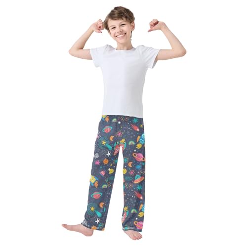 ZZXXB Planet Rocket Star Boys Long Pants Soft Trousers Elastic Waist Kids Lounge Bottoms with Pockets S-XL2