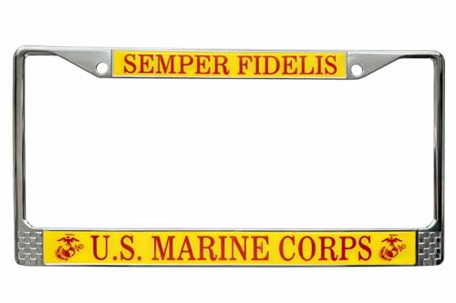 Officially Licensed US Marine Corps (USMC) License Plate Frame | Perfect Veteran Marine & Military Gift | Semper Fidelis | Stainless Steel Metal Frame | Old Dominion LLC