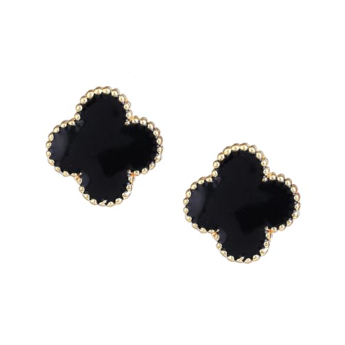 Gehena by Estele Jewellery Fashion Stud Earrings for Women Gold Plated Eye-Catching Clover Leafy Style Floral Designer Aesthetic Stud Earrings/Ear Tops with Black Enamel Versatile Chic for Women/Girls (B0D76S9PC5) Amazon Price History, Amazon Price Tracker
