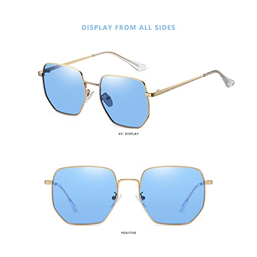 LASPOR Polarized Sunglasses for Women Men Trendy Metal Frame Polygon Mirrored Lens3