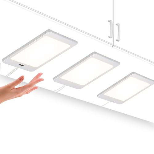 ENUOTEK 3er LED K&uuml;chenunterbauleuchten Schrankleuchten Flach Arbeitsplattenbeleuchtung K&uuml;che Lampen mit Ber&uuml;hrungsloser Sensor Schalter und Stufenloser Dimmfunktion, 5W 450Lm, Neutralwei&szlig; 4000K