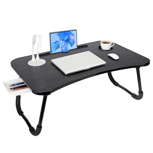 Laptop Bed Desk, Lap Desk, Laptop Table with USB Charge Port, Desktop Card, Cup Holder, Foldable Bed Tray Table for Couch Sofa Chair Floor Eating Working