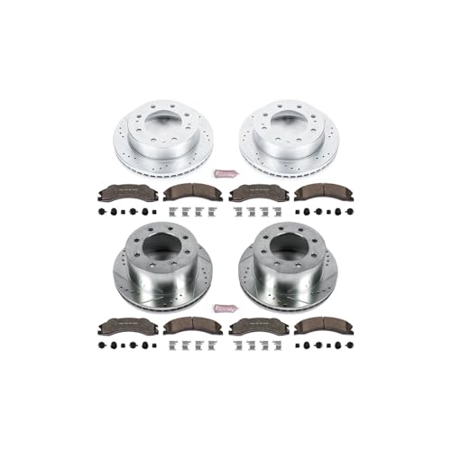 Image of PowerStop Front & Rear Brake Kit For Chevrolet Silverado 3500 HD 2011 | GMC Sierra 3500 HD 2011 - Truck & Tow Carbon Fiber Ceramic Brake Pads + Drilled & Slotted Rotors Upgrade, K5560-36