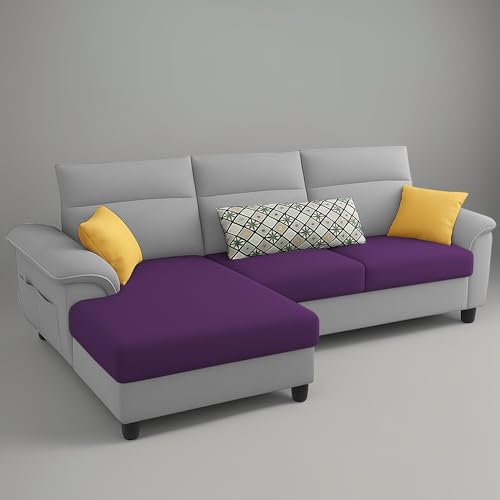 Image of Casaliving Seams LHS 4 Seater L Shape Sofa for Living Room (Purple Grey Fabric) Premium Fabric Sofa