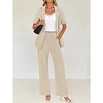 ZESICA Women's 2025 Casual 2 Piece Outfits Short Sleeve Blazer Jacket and Wide Leg Pants Loose Business Suit Sets - Image 4