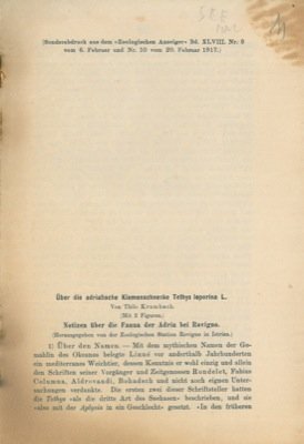 Uber die adriatische Kiemenschnecke Tethys leporina L. Notizen uber die Fauna der Adria bei Rovigno.
