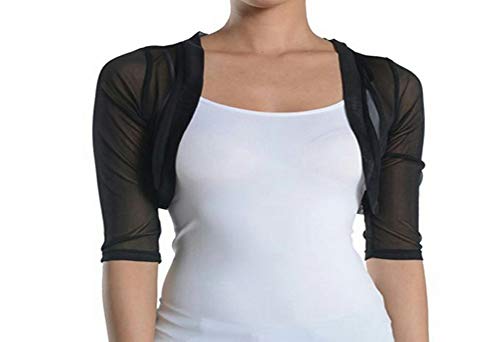 Fashion Secrets Women's Sheer Chiffon Bolero Shrug Jacket Cardigan 3/4 Sleeve (XXX-Large, Black)
