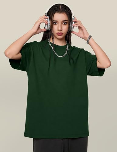 Image of Ogfao Mens Oversized T-Shirts Heavyweight Unisex Cotton T Shirts Baggy Loose Fit Basic Tees Plain Tshirts