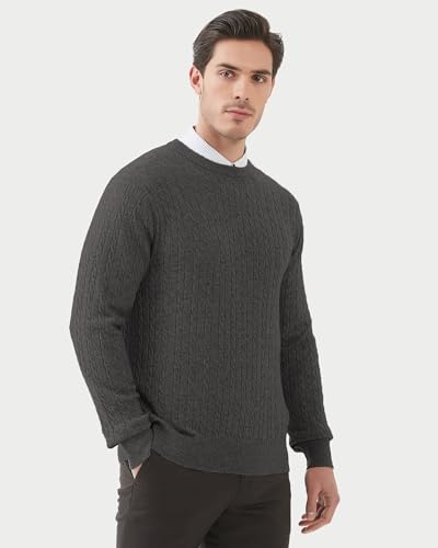 Kallspin Men's Cable Knit Crewneck Sweater Pullovers Wool Blend Relax Fit Knitwear3