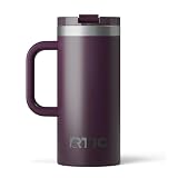 RTIC 16oz Road Trip Travel Mug with Lid and Handle, Ceramic Lined, Insulated, Stainless Steel, Metal, Double Wall Vacuum-Insulation, Portable Coffee, Tea Cup for Hot and Cold Drink, Plum