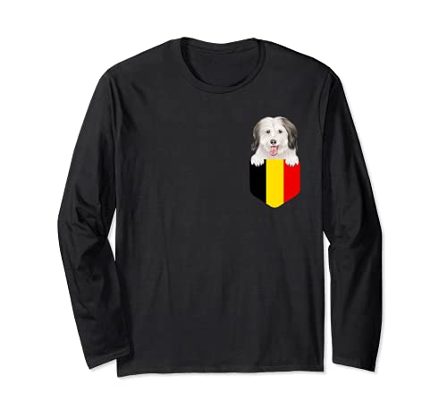 Belgium Flag Coton de Tulear Dog In Pocket Long Sleeve T-Shirt, Black