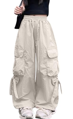 Girls Cargo Jogger Pants with Bowknots High Elastic Waist Baggy Pants Hip Hop Trousers Casual Streetwear
