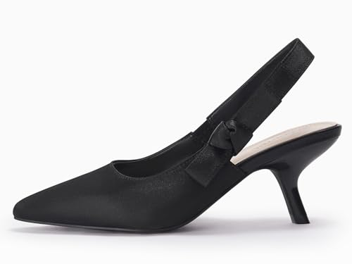 Image of Coutgo Womens Slingback Kitten Heels Closed Pointed Toe Bowknot Knitted Slip On Work Pumps Dress Shoes