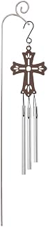 The Bridge Collection Cross Wind Chime with Garden Stand - Spiritual Hanging Chime with Metal Cross Design - Inspirational Faith Garden Accent