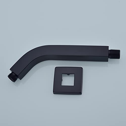 Trustmi Angled Shower Arm Wall Mount 8 Inch Square Shape Shower Head Extension Pipe With Flange, Side Mounted Showerhead Extender, Matte Black #TOP3