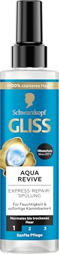 Gliss Express Repair Acondicionador Aqua Revive (200 ml) que ofrece una dosis extra de humedad y brillo saludable, con protección térmica hasta 230 °C