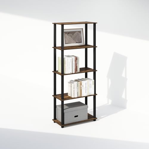 Image of Furinno Turn-S-Tube Storage Shelves Set of 2, 3-Tier Book Shelf, Corner Shelf, Toolless Open Shelves, Square Tubes, for Organization and Storage, Living Room, Garage, Home Office, Amber Pine