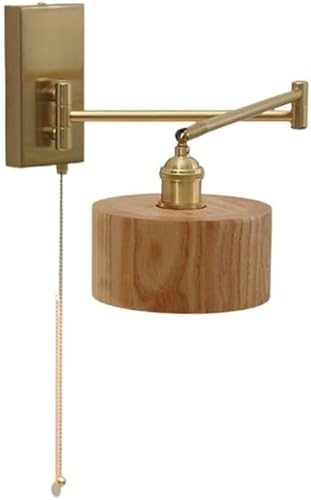 Farmhouse Wall Sconce Adjustable Swinging Arm Rustic Walnut Wood Wall Light Fixture On Off Switch Vintage Indoor Wall Lamp for Bedroom Living Room