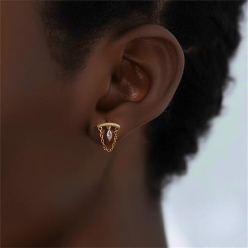 Helix Earrings for Women Flat Back Earrings Hidden Helix Earring Dangle Tassel Chain Earring 2Pcs Cartilage Studs Silver Jewelry Gift4