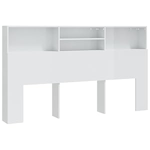 vidaXL Mueble Cabecero Armario Cabezal Almacenaje Dormitorio Habitación Mobiliario Muebles Decoración Adorno Blanco Brillante 180x19x103,5 cm