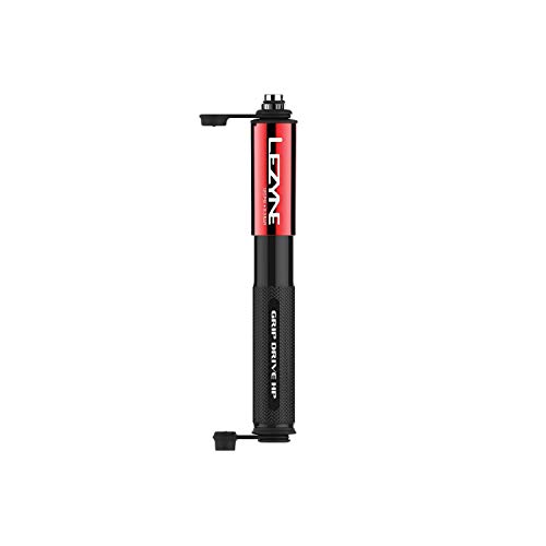LEZYNE 自転車 空気入れ ハンドポンプ 携帯 仏式 米式 120psi/8.3bar 小型 高剛性 コンパクト 収納 GRIP DRIVE HP S レッド ブラケットマウント付属 2年保証付き 高さ: 186mm