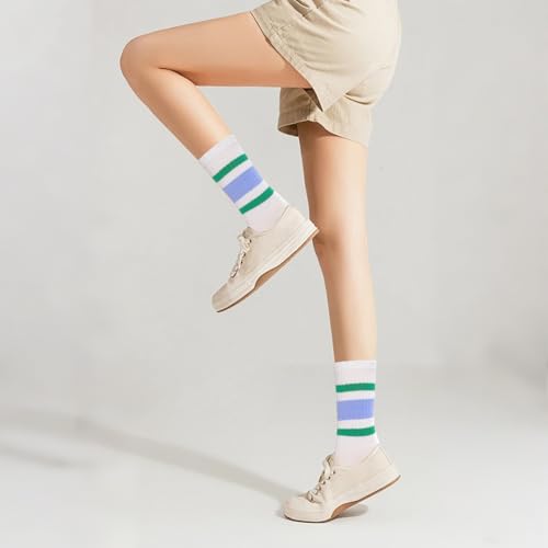 5 Pairs Retro Striped Crew Socks for Women Novelty Socks Vintage Calf Casual Sporty Comfort 5