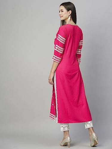 Image of ANNI Designer Women's Cotton Straight Fit Straight Viscose Chikankari Embroidered Kurta