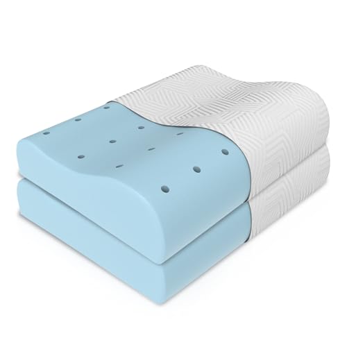 Image of Orista Advance Gel Blended Contour Memory Foam Pillow | 2 Year Warranty |Orthopedic Neck & Shoulder Support Pillow for Sleeping | Improves Posture & Spinal Alignment | 19 x 11 x 3.5 Inch | Set of 2