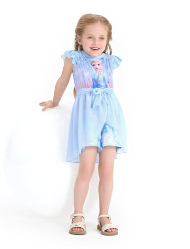 Image of Disney Princess Frozen Elsa Minnie Mouse Stitch Toddler Girl Romper With Skirt Overlay Summer Jumpsuit with Bow 2-6 Years