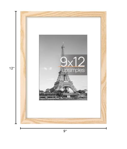 Image of upsimples 9x12 Picture Frame, Display Pictures 6x8 with Mat or 9 x 12 Without, Wall Hanging Photo Frames, Natural Style, 1 Pack