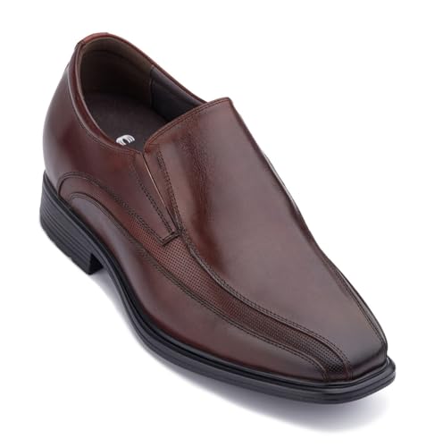 Image of CALTO Men's Invisible Height Increasing Elevator Shoes - Dark Brown Leather Slip-on Super Lightweight Formal Loafers - 3 Inches Taller - G60125 - Size 8.5 D(M) US