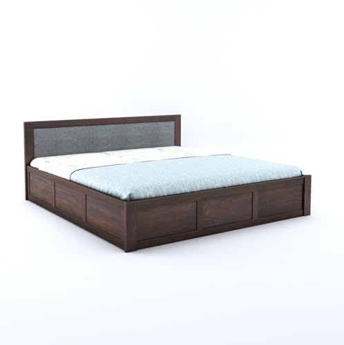 Image of Sheesham Wood King Size Bed with Storage for Bedroom Living Room Home Hotel Bed with Cushion Headboard Pannel Wooden Double Bed Cot Palang Furniture -1 Year Warranty (Walnut Finish)