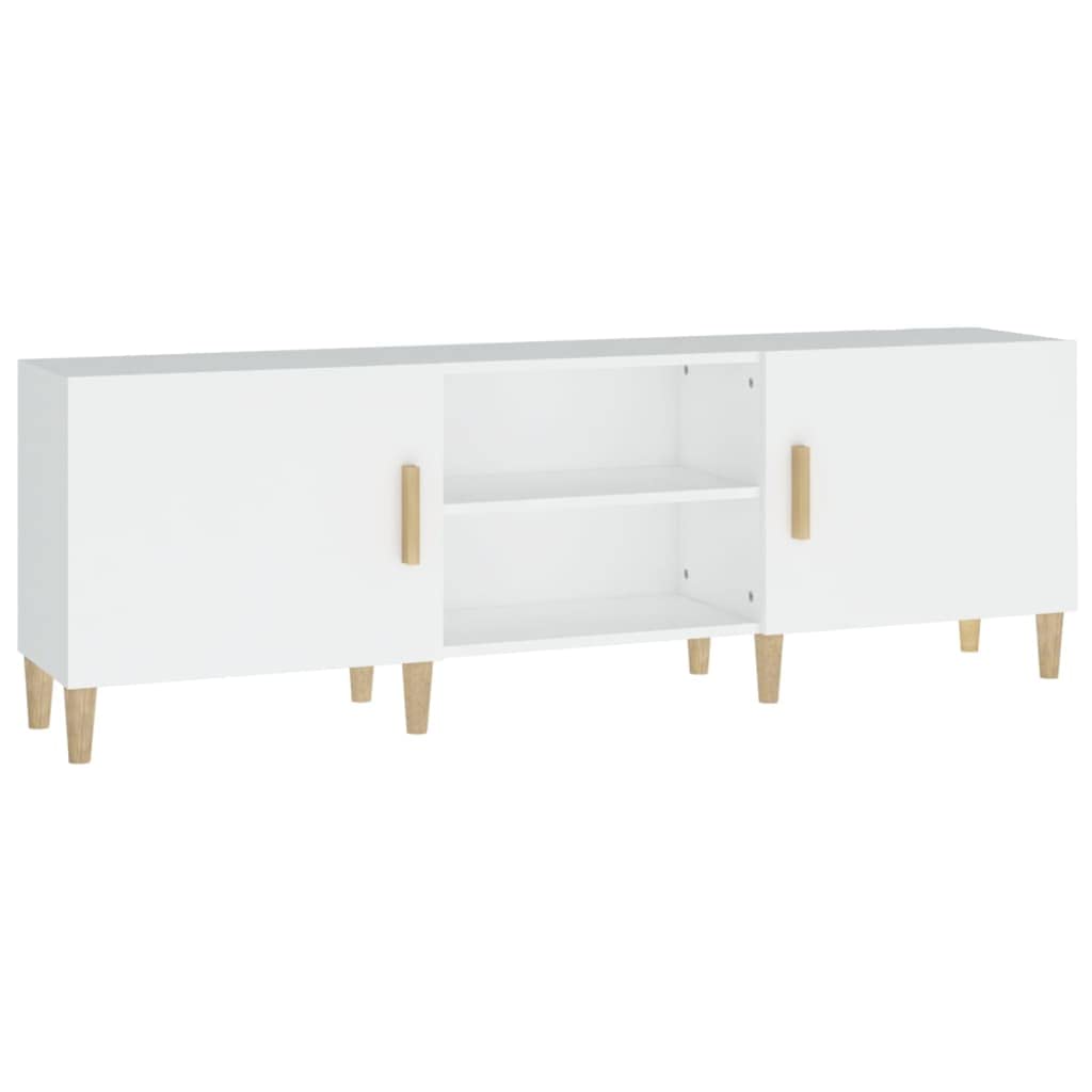 GKHPYURE TV-Schrank weiß 150 x 30 x 50 cm Holz mehrschichtig | Eukalyptus Massivholz, Fächer und Regale, stabile Platte, inklusive Wandbefestigung