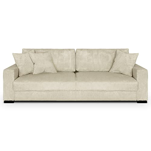 HOMIFAB Canapé Convertible 3 Places en Velours côtelé Beige avec Coffre de Rangement - Robin Cover