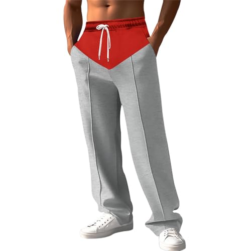 Pantalones Hombre Recto Moda Bloque de Color Oversize Casual Deporte Corte Grande, gris, S