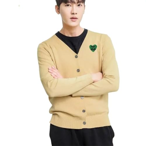 Men V-Neck Cardigan Cotton Heart Embroidery Single Breasted Long Sleeves Fit Sweater4
