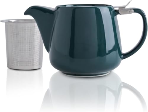 VIVILINEN Tetera con Infusor Extraíble y Tapa Metálica de 1,2 litros, Tetera de Cerámica para Té en Hojas y Té a Granel