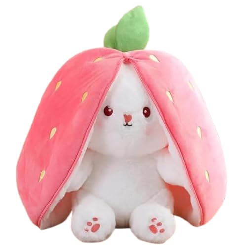 Image of Rabbit with Chain Reversible Bunny Rabbit Soft Stuffed Toys for Girls Boys Baby Kids Gift Item for Kids Strawberry Rabbit Pink Colour Teddy Bear Animal Toy 32 CM