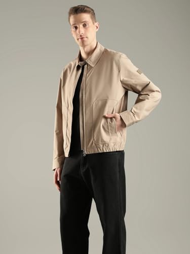 Image of Solid relaxed fit polyester jacket