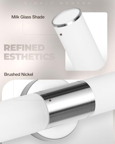 Image of 2-Light Bathroom Vanity Lighting Fixture, Brushed Nickel Wall Sconce with Opal White Glass, E26 Stocket Indoor Wall Lamp, Modern Mirror Light. 2 Pack