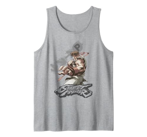 Image of Street Fighter Ryu Portrait Fireball Epic Showdown Gamer Tank Top, Men, Heather Grey, Large