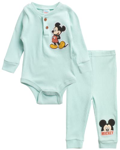 Image of Disney Baby Boys' Layette Set - 2 Piece Mickey Mouse, Winnie the Pooh Bodysuit and Sweatpants (0-9M)