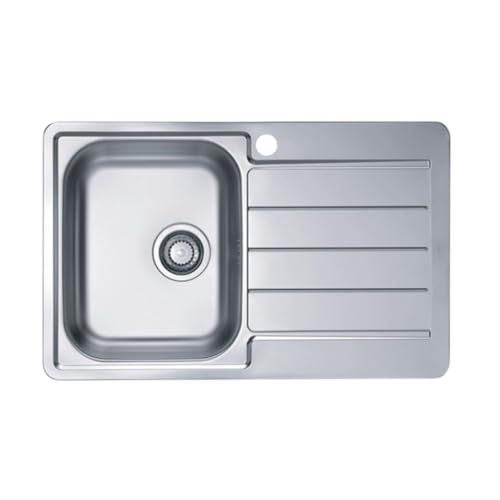 VBChome Fregadero de acero inoxidable, 79 x 50 cm, estructura satinada, fregadero empotrable con orificio para grifo, escurridor derecho, para camping