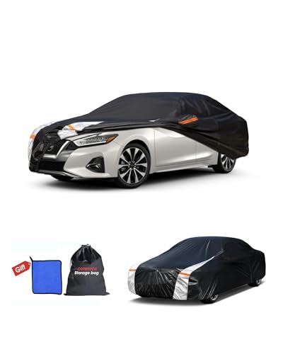 Image of Nissan Maxima Car Cover 100% Waterproof All Weather, Gift with Towel, 10 Sedan Layers Car Cover Custom Fit 1988-2026 Nissan Maxima, Full Exterior Covers Rain Sun UV Protection with Door Zipper.